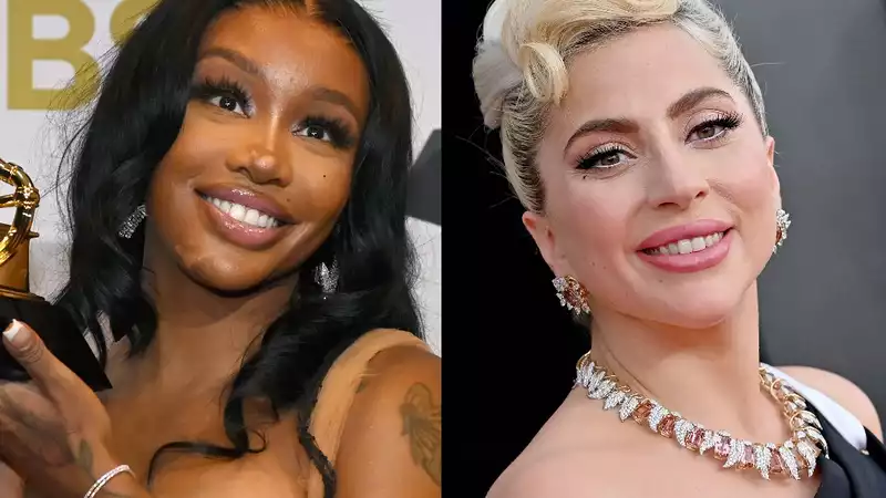 Lady Gaga casually supports SZA on crutches as she takes the stage at the Grammy Awards