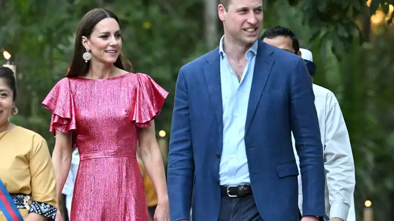 Kate Middleton in a dreamy pink lamé ball gown in Belize.