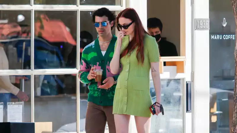 Sophie Turner out with Joe Jonas, stunning in a knit dress.