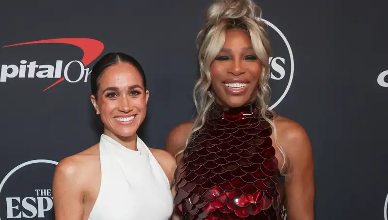 Meghan Markle radiates elegance in a white halter dress at the 2024 ESPY Awards.