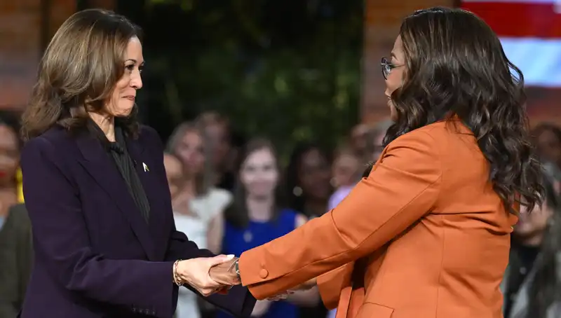 Oprah Wears Pumpkin Spice Suit for Kamala Harris Campaign