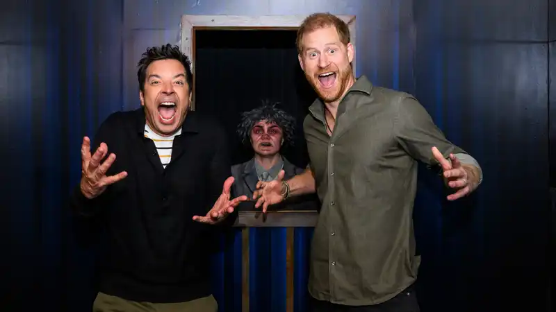 Prince Harry Surprises Haunted House Employees with Surprise Appearance by Jimmy Fallon