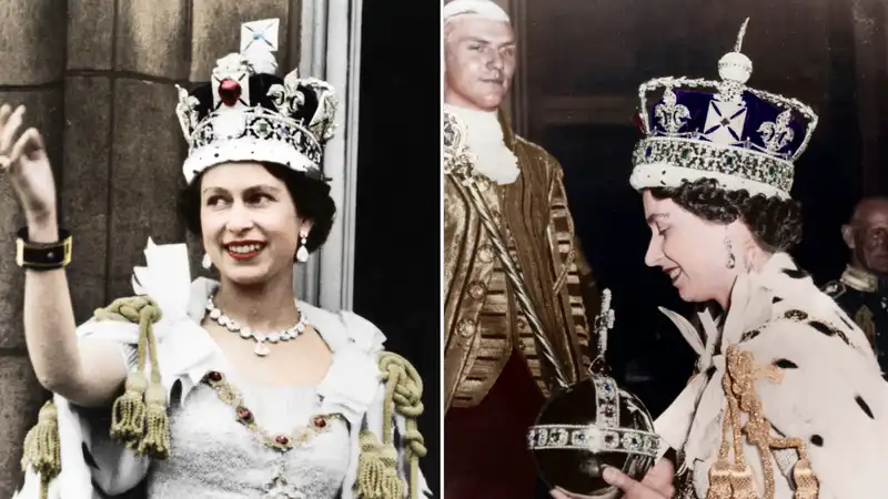 Yes, Queen Elizabeth presided over Charles and Ann's bath time wearing her coronation crown.